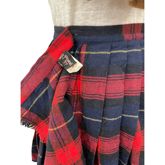 Vintage‎ Skirt Plaid Wrap Wool sz S 25in w Tartan Buffalo Fringe - Picture 6 of 6